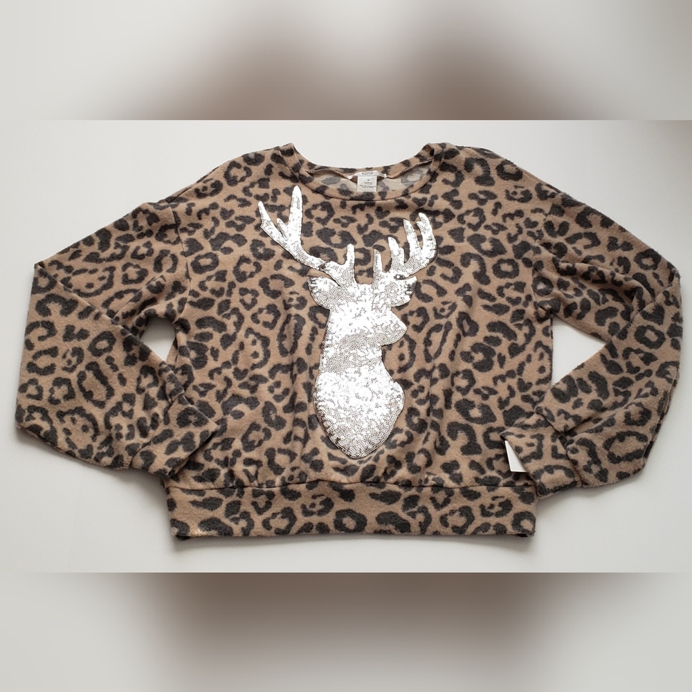 NOUVIDA Animal Print Fleece Crewneck Sweatshirt